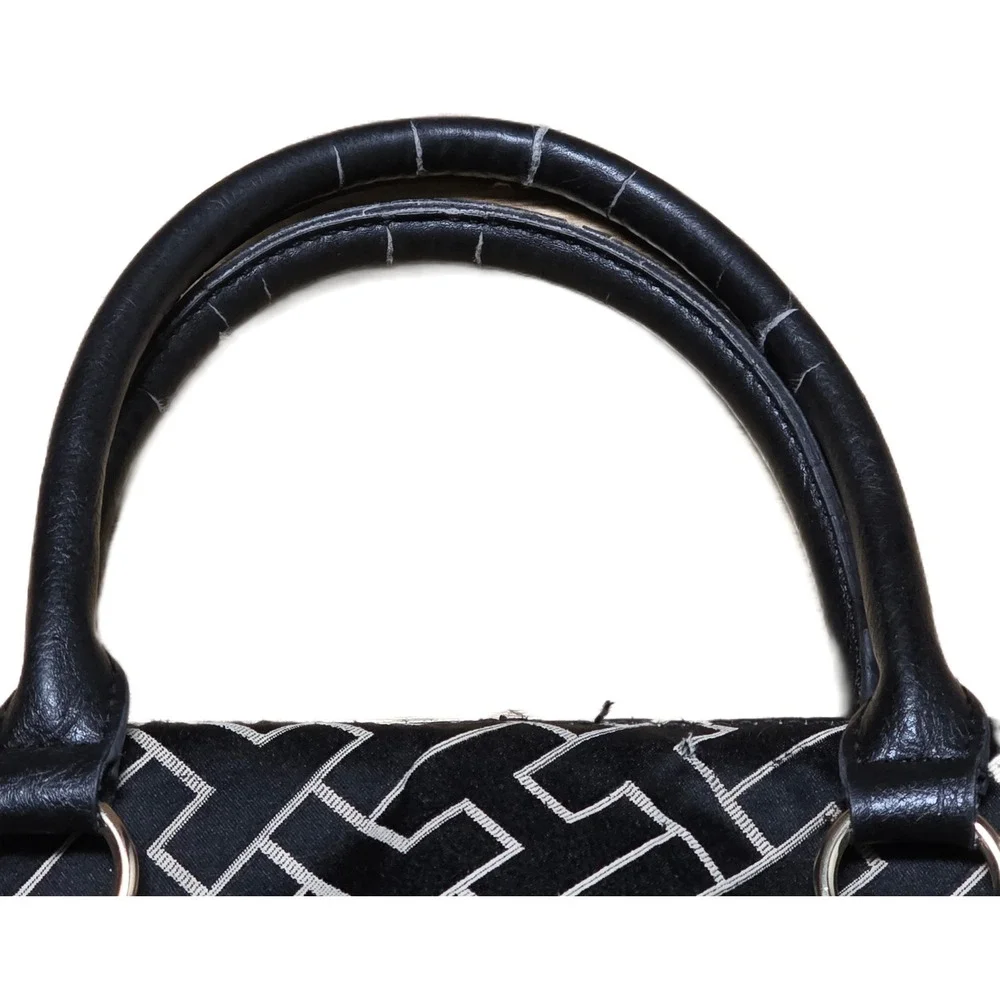 Tommy Hilfiger‎ Satchel Handbag Purse Black White Geometric Print Faux Leather